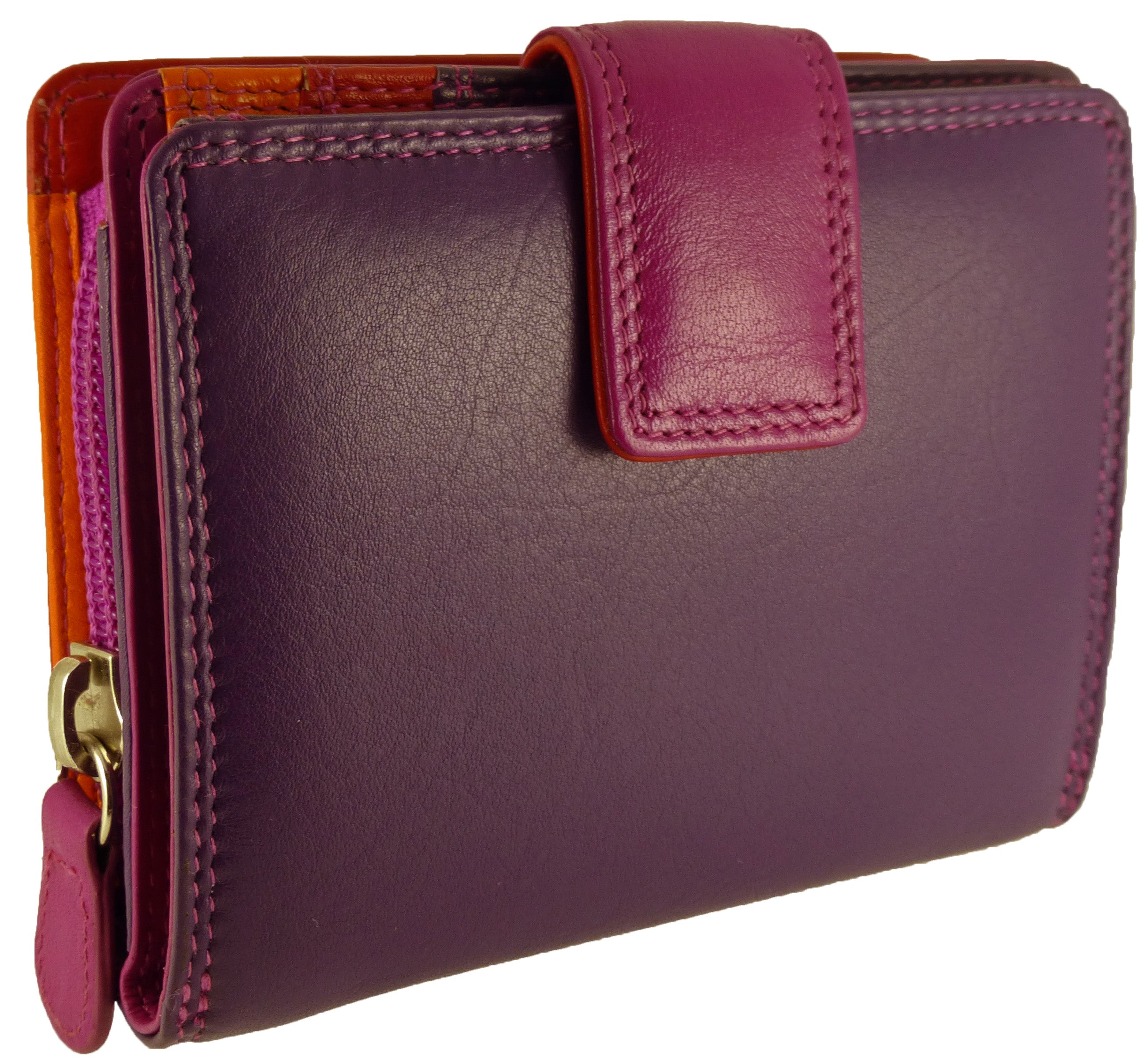 Womens Multicoloured Leather Purse 7 Cards, Notes, Coins, Boxed