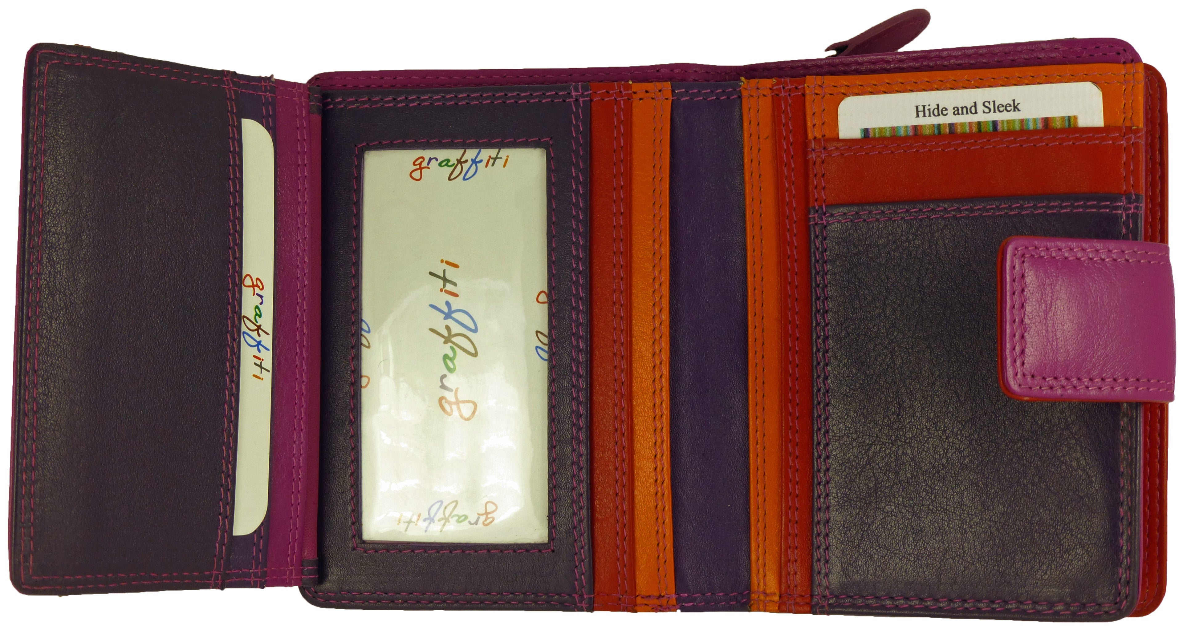 Womens Multicoloured Leather Purse 7 Cards, Notes, Coins, Boxed