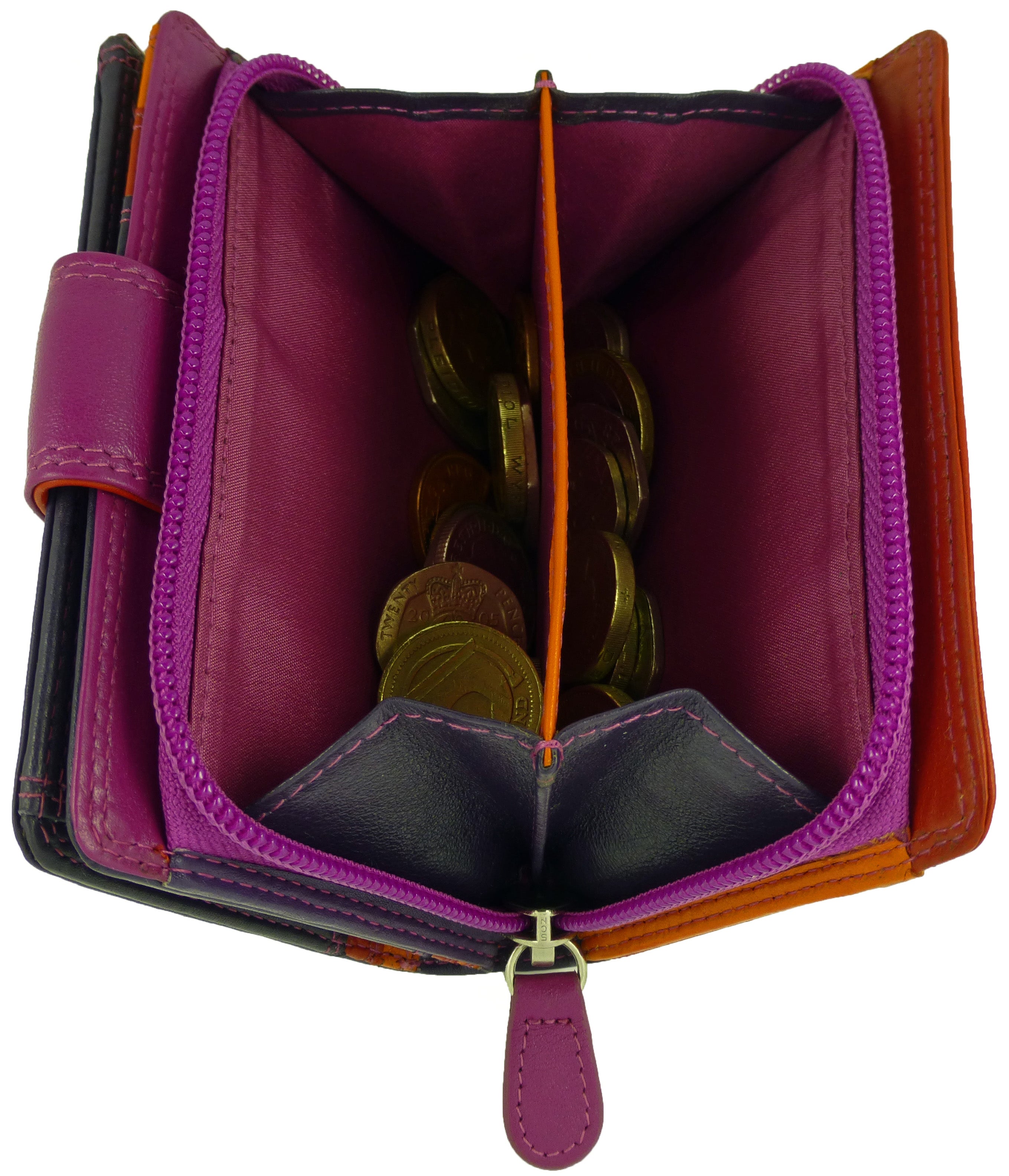 Womens Multicoloured Leather Purse 7 Cards, Notes, Coins, Boxed