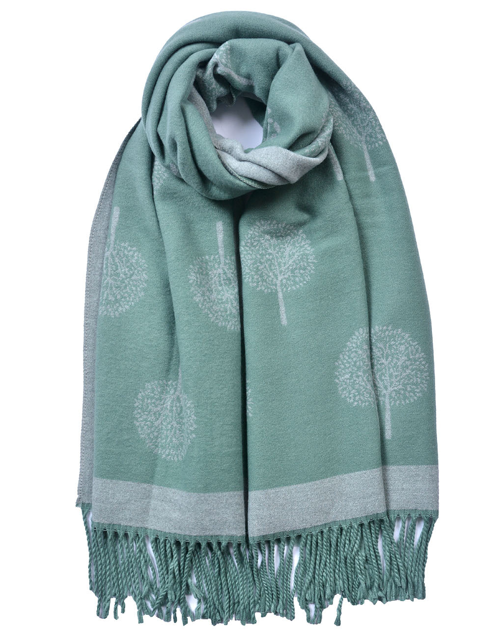 Tree Of Life Mulberry Design Stripe Long Scarf Shawl Soft Touch CASHMERE — Green