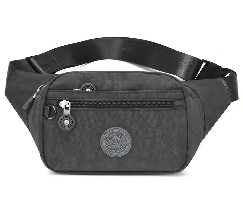 Bumbag Waist Hip Bag 5 Zip Lightweight Travel Nylon - Holidays, Everyday, Travel, Festivals — Grey
