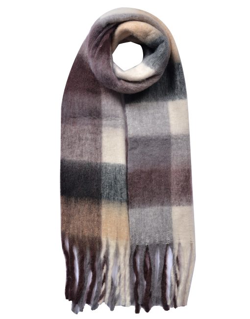 Large Thick Fluffy Blanket Scarf Shawl Chunky Oversized Checked Winter — Grey/Brown