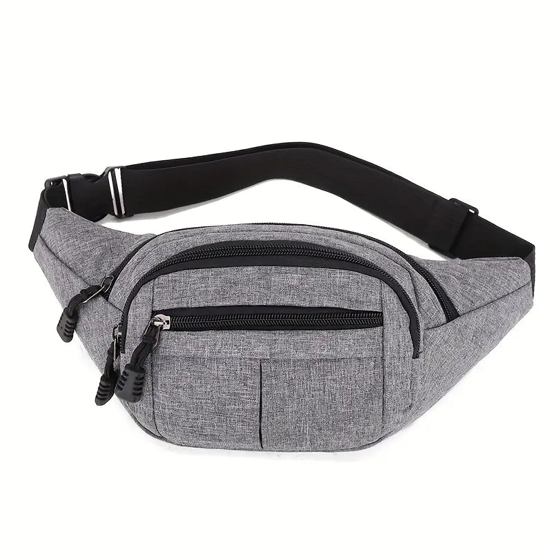 Canvas Bumbag Waist Hip Bag 4 Zip  - Holidays, Everyday, Travel Use, Festivals — Grey