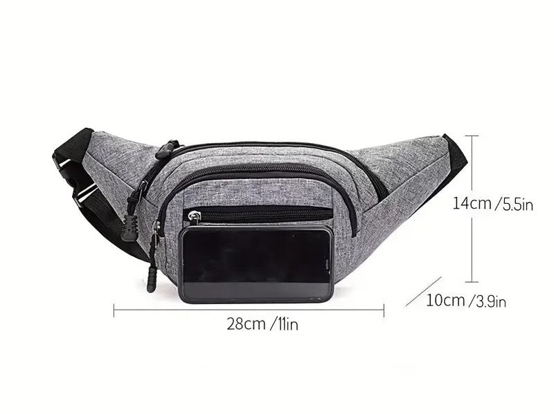 Canvas Bumbag Waist Hip Bag 4 Zip  - Holidays, Everyday, Travel Use, Festivals — rear view