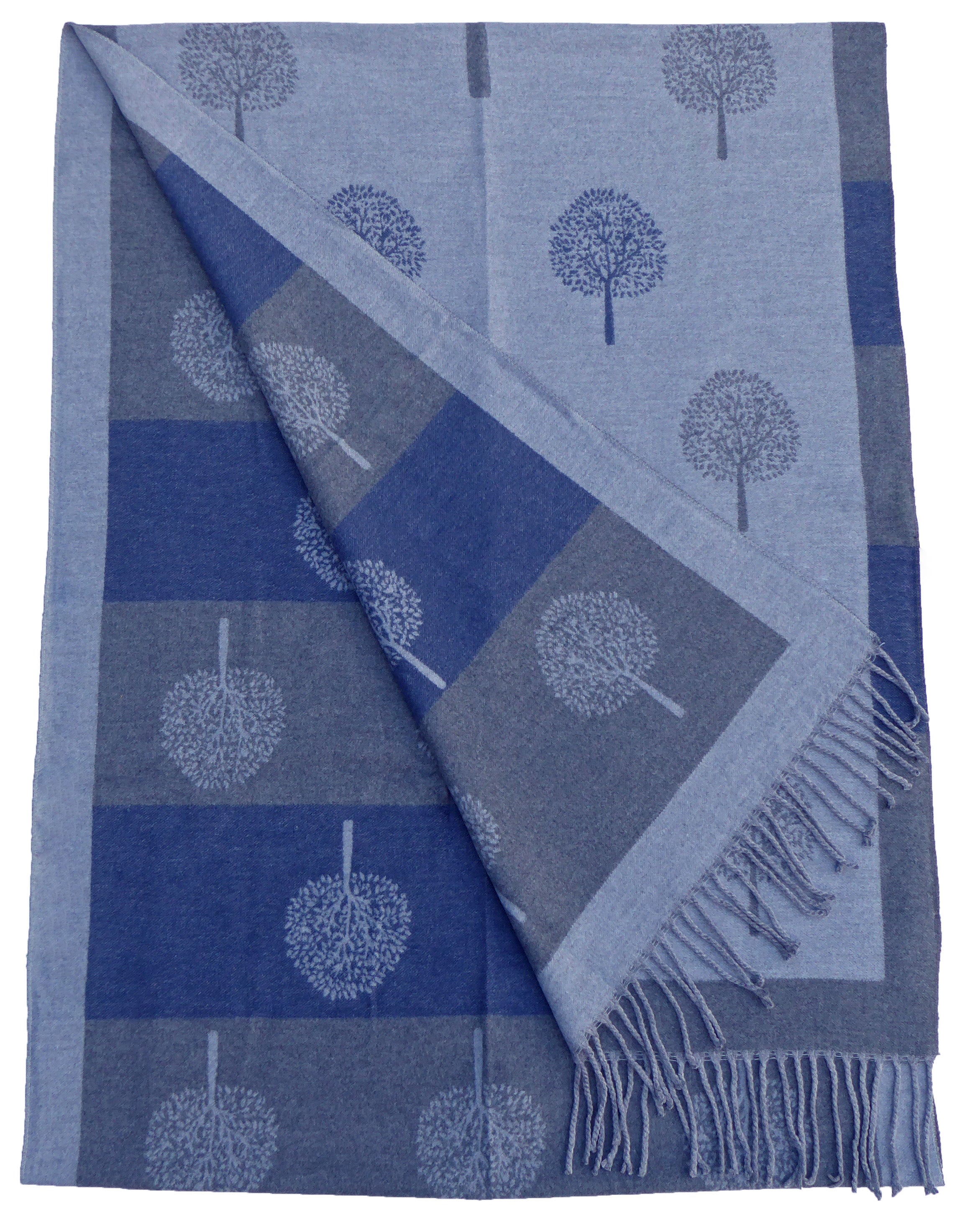 Tree Of Life Mulberry Design Stripe Long Scarf Shawl Soft Touch CASHMERE — Grey Multi