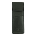 Black leather glassses case with a on a white background