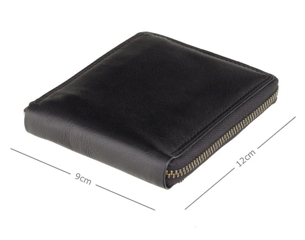 Black Mens Zip-around Note Card Wallet Real Leather Visconti