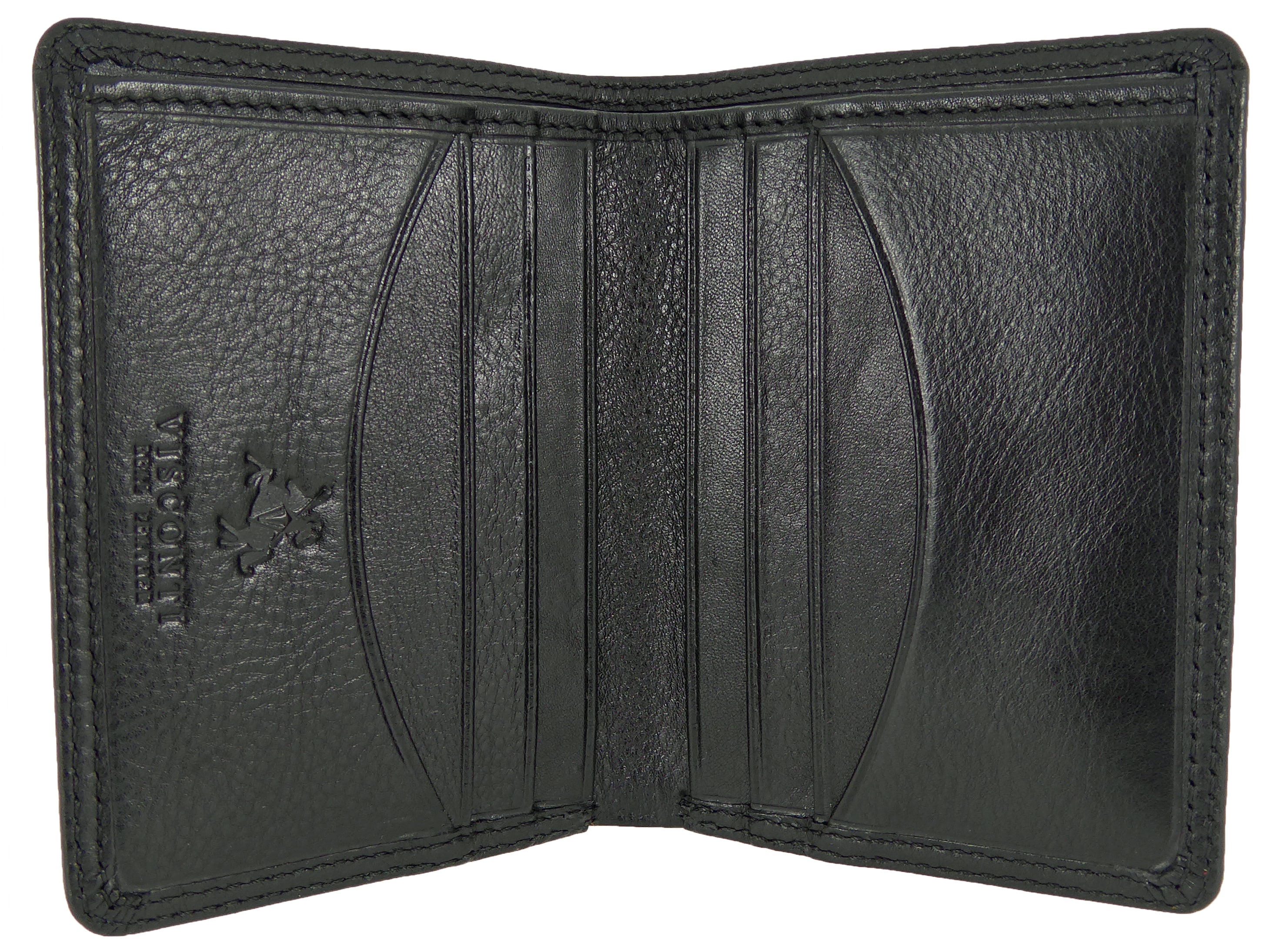 Slim Card Note Wallet - 8 Card Slots - Real Leather Visconti — Black