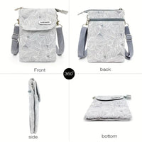 Womens Small Leaf Print Crossbody Phone Bag - Dog Walking, Holidays, Travel
