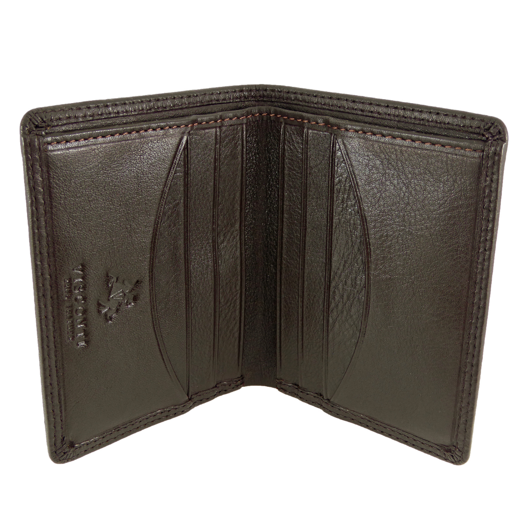 Slim Card Note Wallet - 8 Card Slots - Real Leather Visconti — Brown