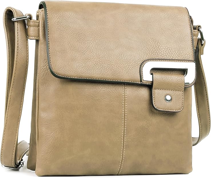 Khaki front buckle crossbody shoulder bag