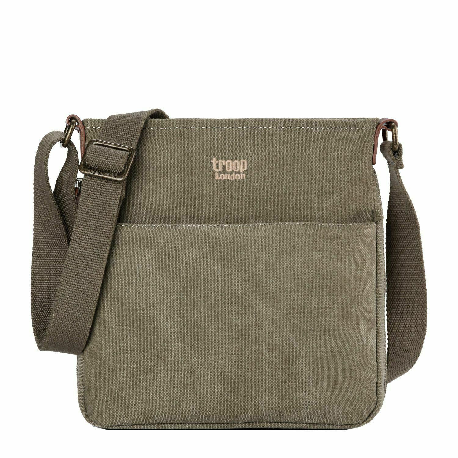 Troop London Strong Canvas Cross Body Bag Medium Size — Khaki