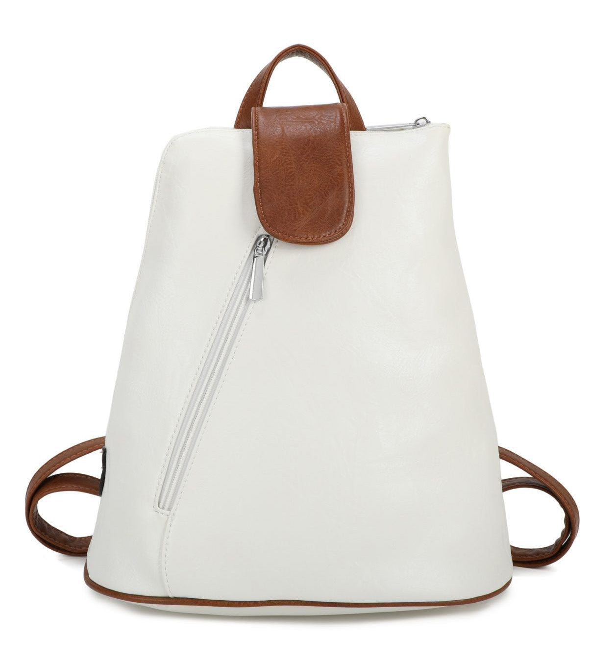 Large Triangular Backpack with Tab Top — White