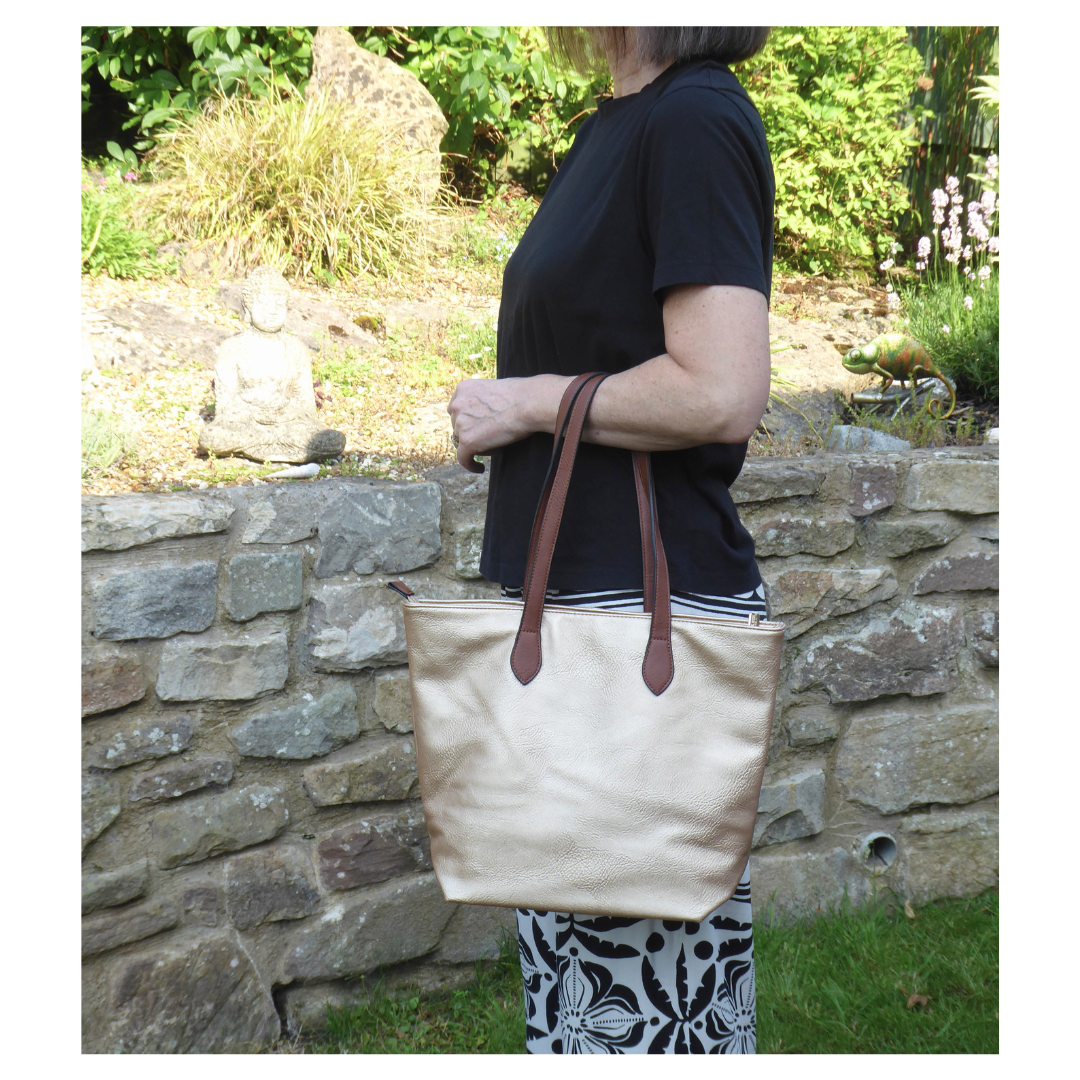 Leather-Look Zip Top Shoulder Tote Bag - Spacious with Internal Pockets