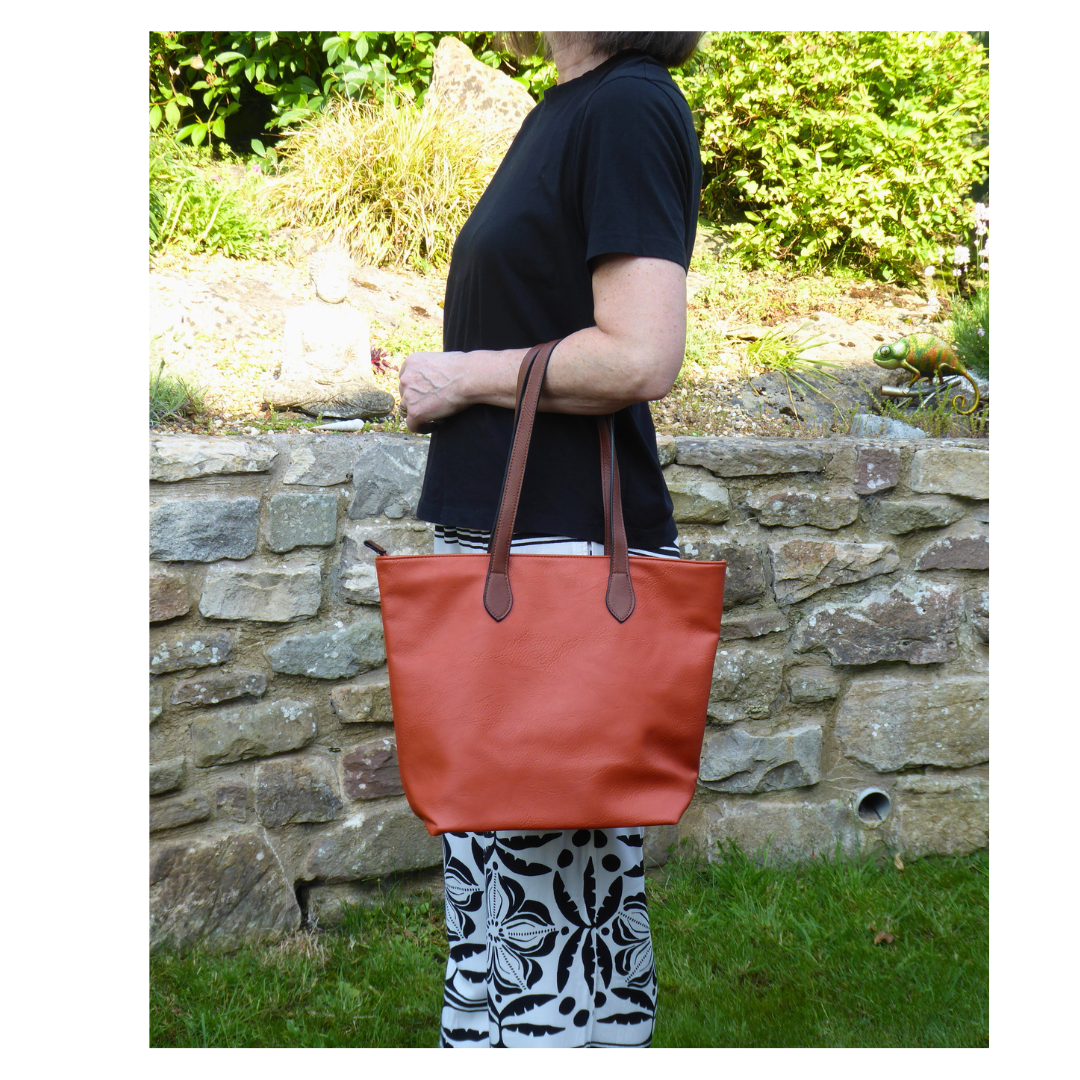 Leather-Look Zip Top Shoulder Tote Bag - Spacious with Internal Pockets