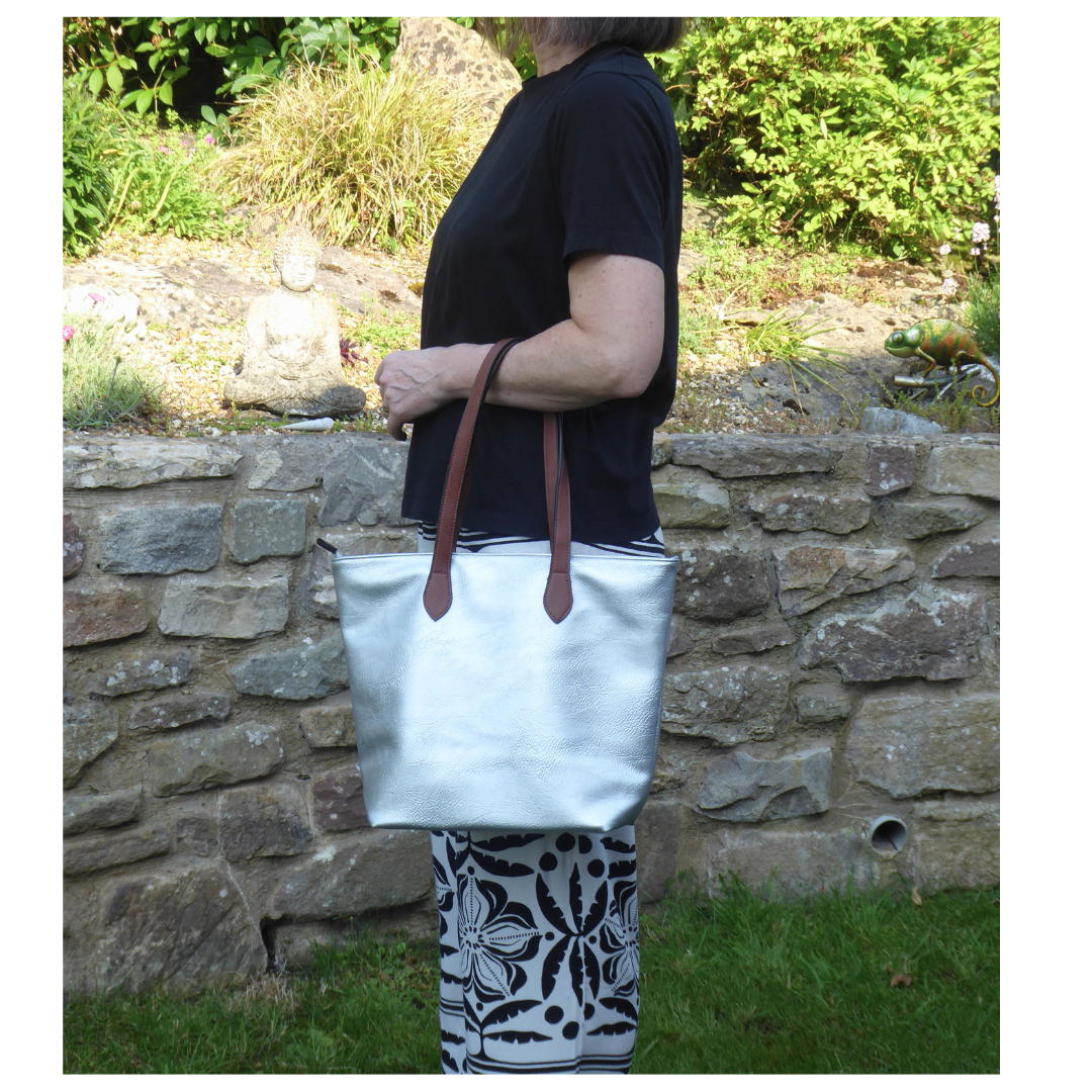 Leather-Look Zip Top Shoulder Tote Bag - Spacious with Internal Pockets