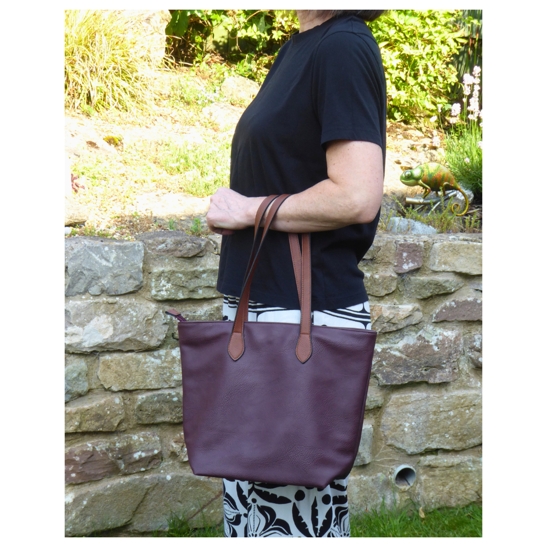 Leather-Look Zip Top Shoulder Tote Bag - Spacious with Internal Pockets