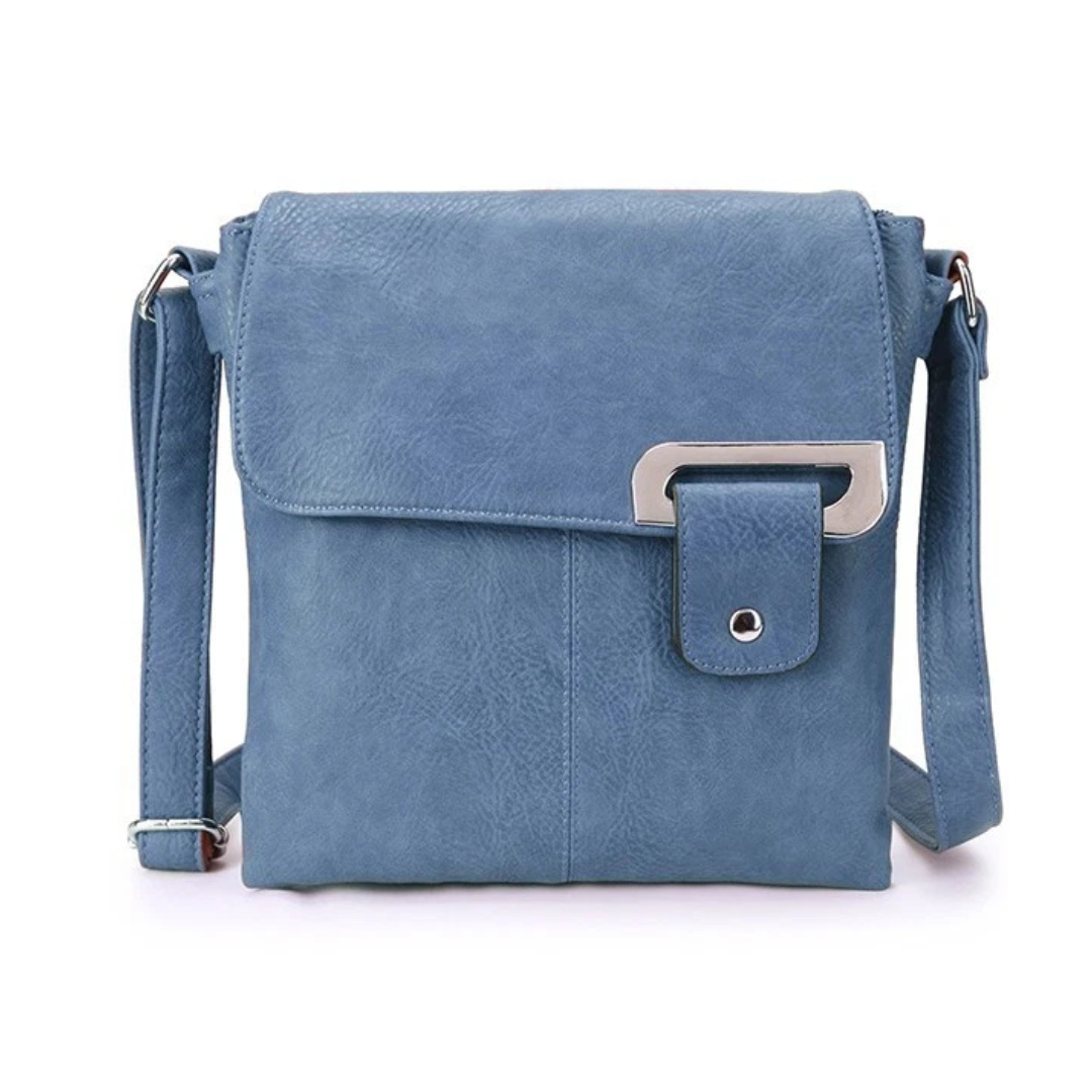 Light blue front buckle crossbody shoulder bag