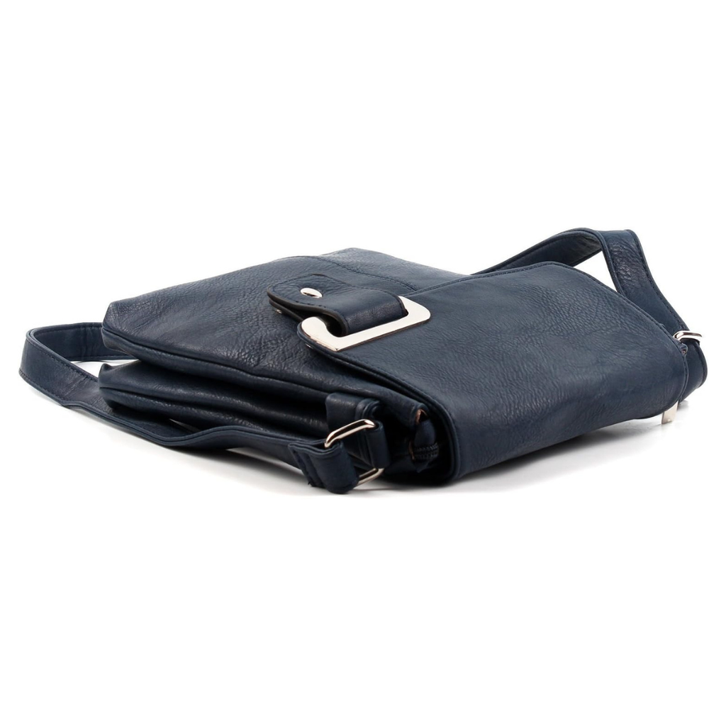 Front buckle crossbody shoulder bag — flat lay view