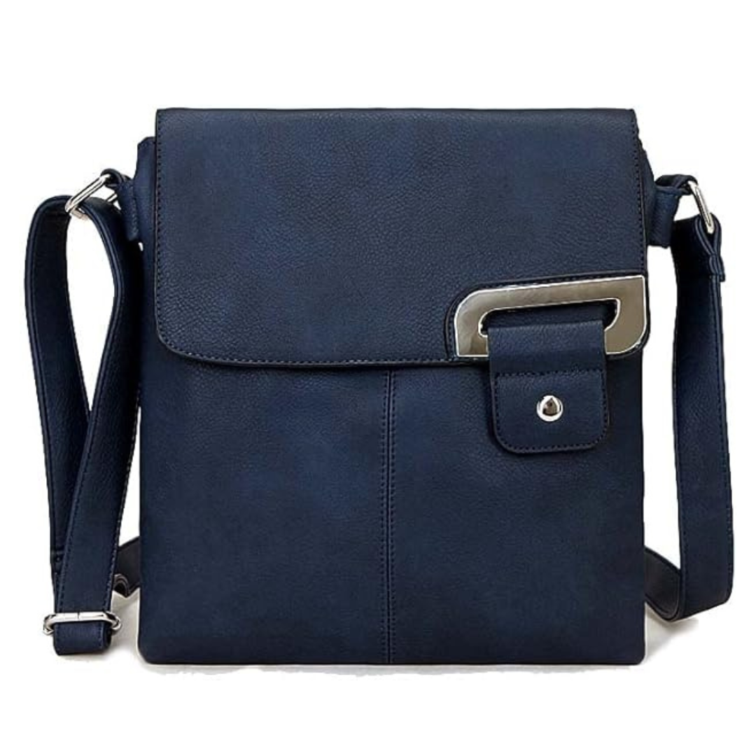 Navy front buckle crossbody shoulder bag