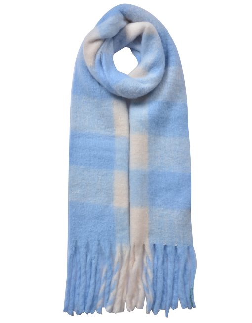 Large Thick Fluffy Blanket Scarf Shawl Chunky Oversized Checked Winter — Light Blue