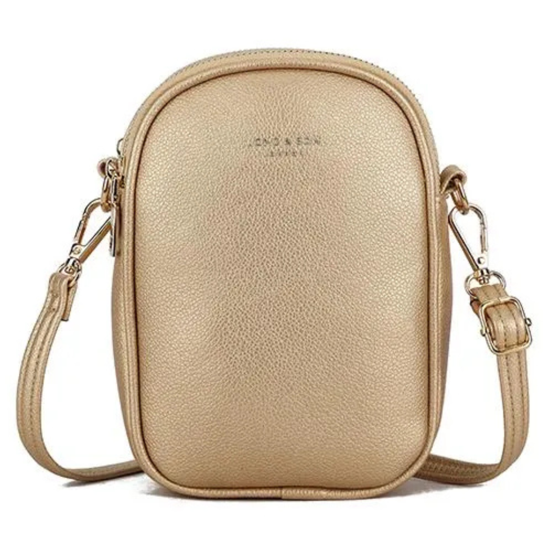 Two Section Crossbody &amp; Shoulder Bag - Lightweight Water Resistant - Gold