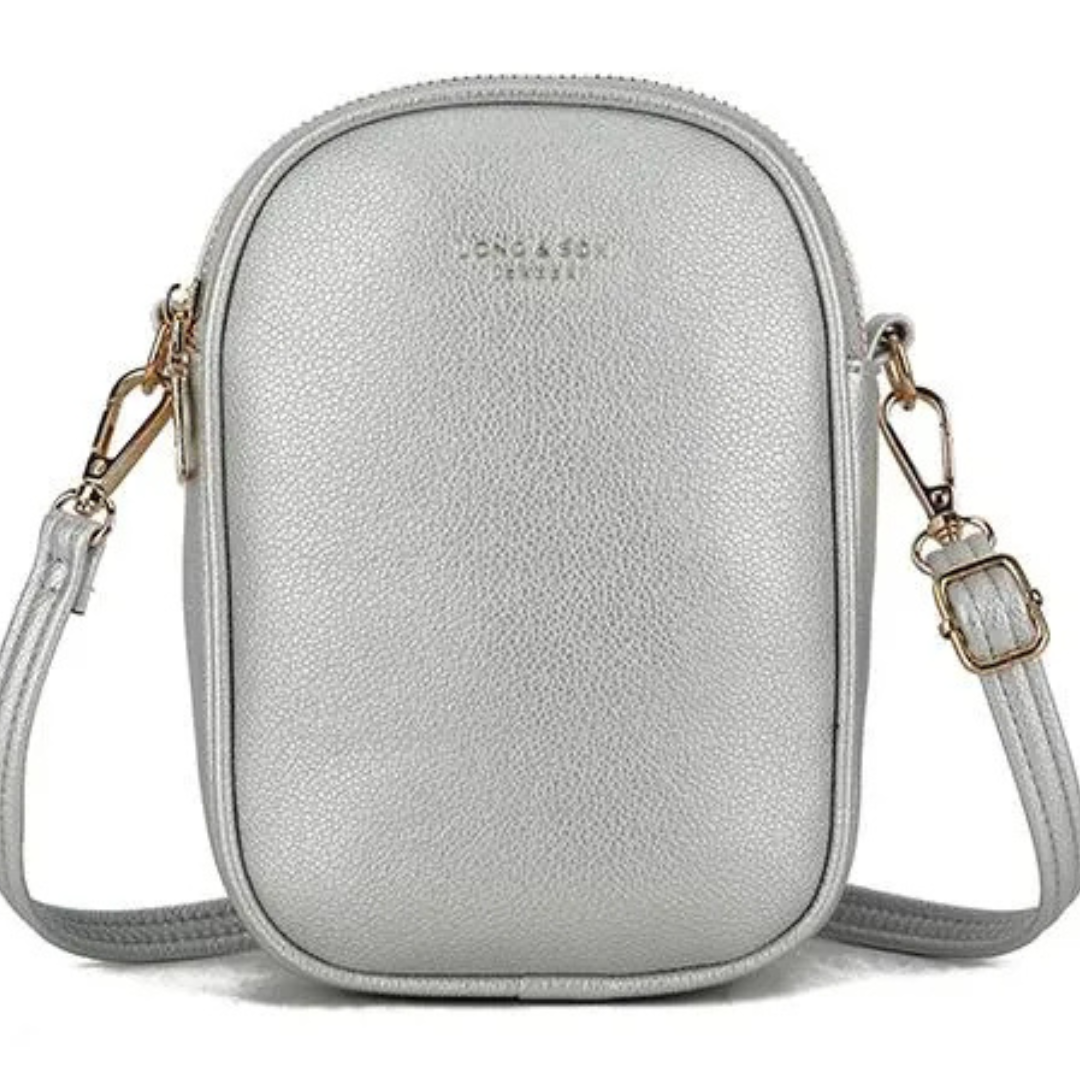 Two Section Crossbody &amp; Shoulder Bag - Lightweight Water Resistant - Silver