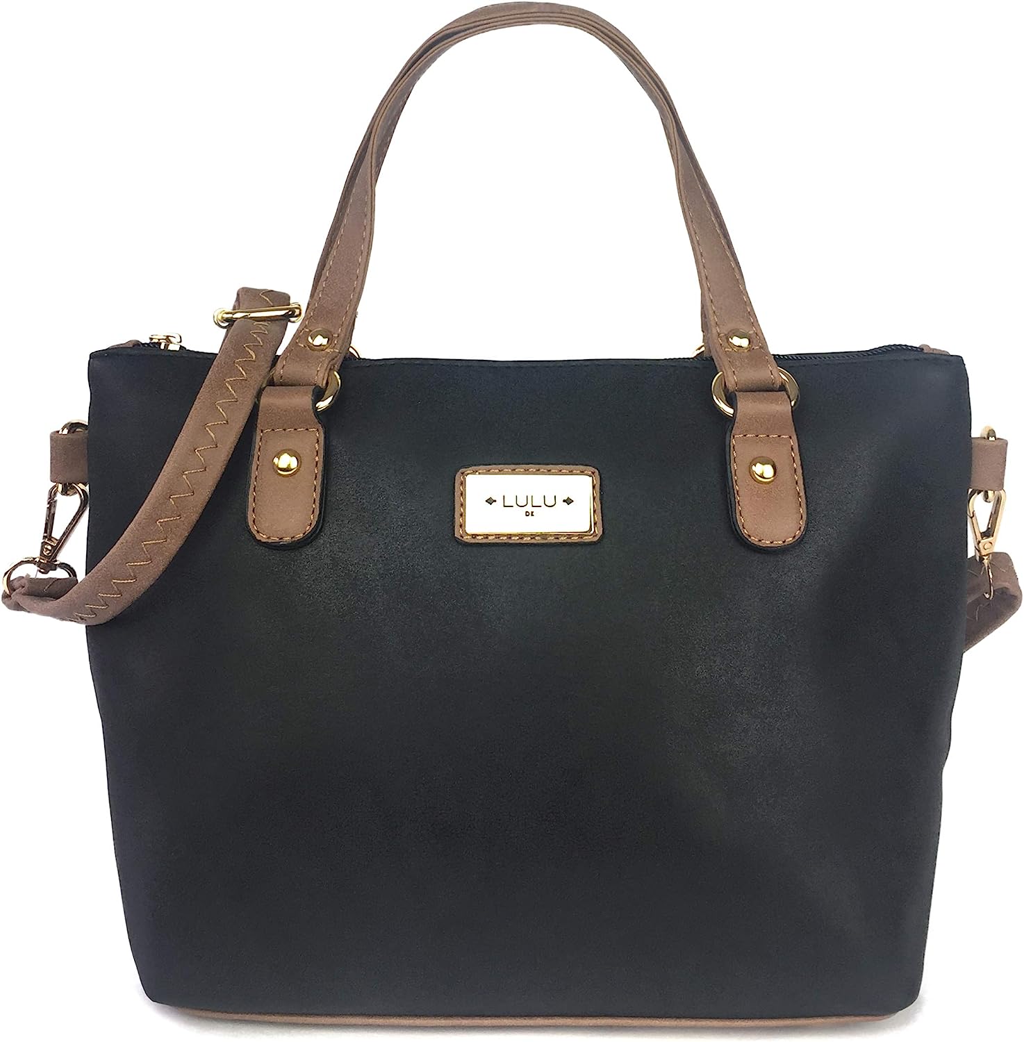 Top Handle Grab Bag with Detachable Adjustable Crossbody Shoulder Strap — Black