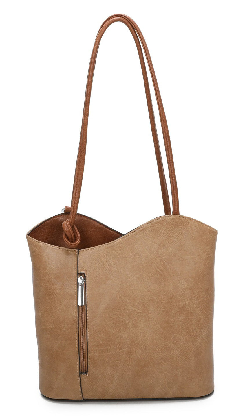 Shoulder Bag and Convertible Backpack In One — flat lay view