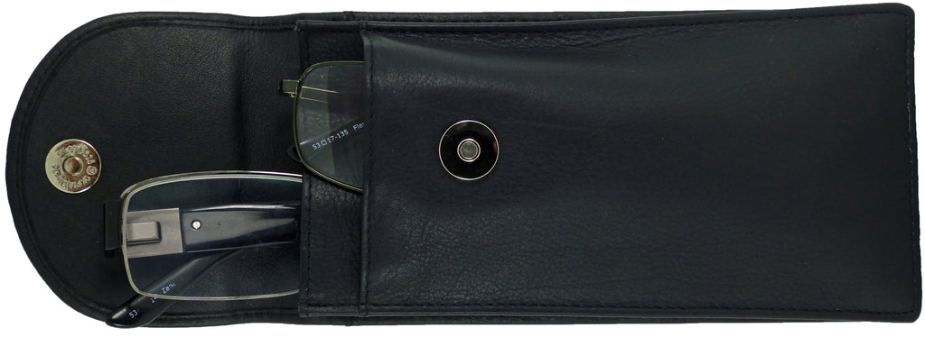 Real Leather Double Glasses Case - Magnetic Closure, Holds Two Pairs