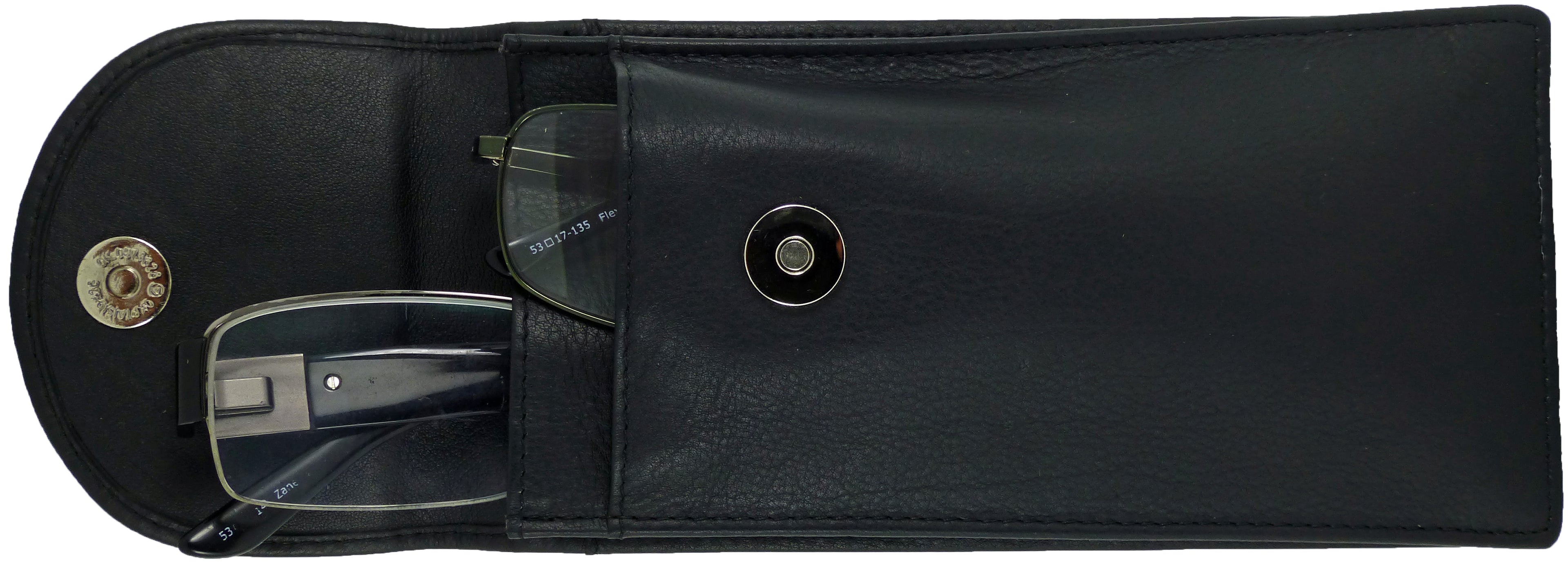 Real Leather Double Glasses Case - Magnetic Closure, Holds Two Pairs