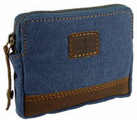 Canvas Leather Trim Card Holder & Coin Zip Purse RFID Denim Blue