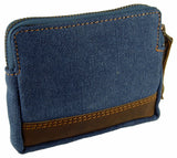 Canvas Leather Trim Card Holder & Coin Zip Purse RFID Denim Blue