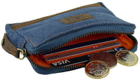 Canvas Leather Trim Card Holder & Coin Zip Purse RFID Denim Blue