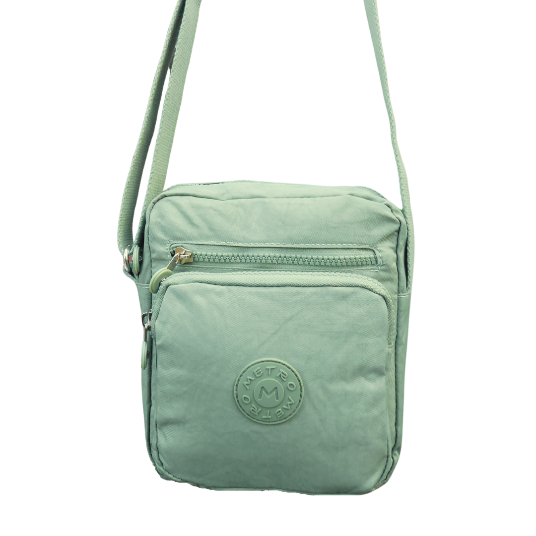 Three Section Lightweight Nylon Crossbody Bag - Holidays, Everyday, Travel — Green