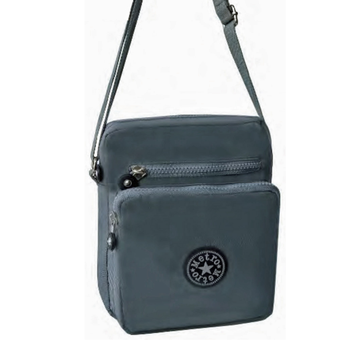 Lightweight Nylon Crossbody Bag - 3 Zip Sections, Water Resistant