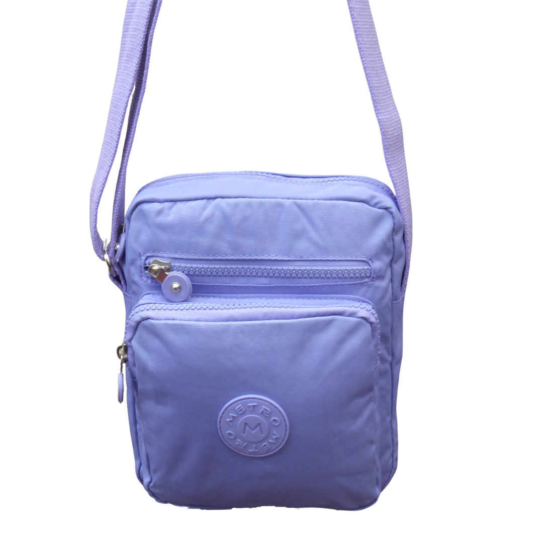 Three Section Lightweight Nylon Crossbody Bag - Holidays, Everyday, Travel — Lilac