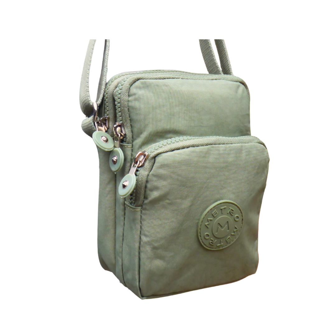 Small Nylon Crossbody & Shoulder Bag - 3 Zip Sections, Water Resistant