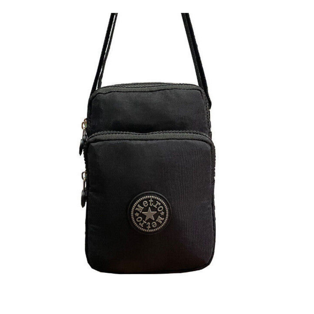 Small Nylon Crossbody & Shoulder Bag - 3 Zip Sections, Water Resistant