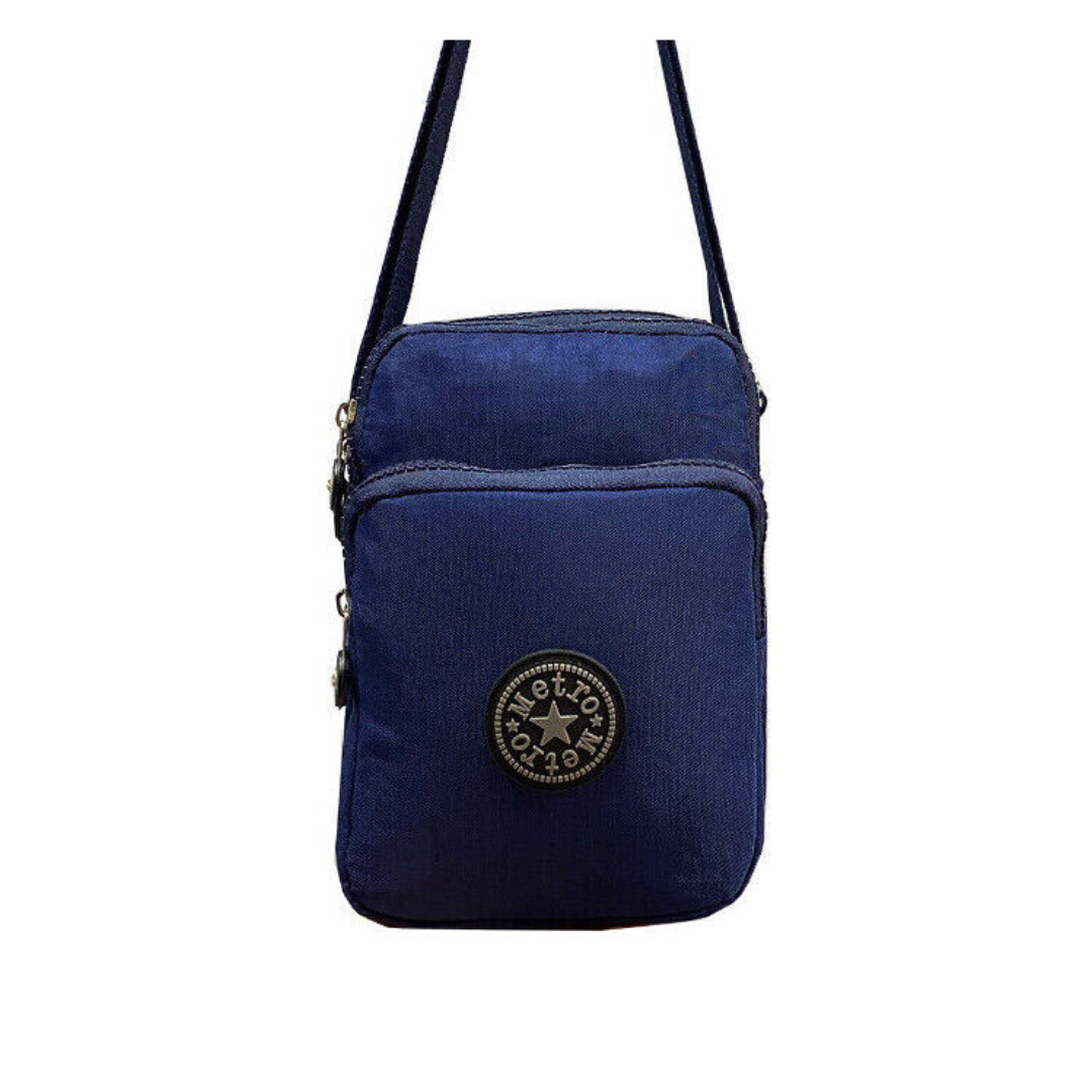 Small Nylon Crossbody & Shoulder Bag - 3 Zip Sections, Water Resistant