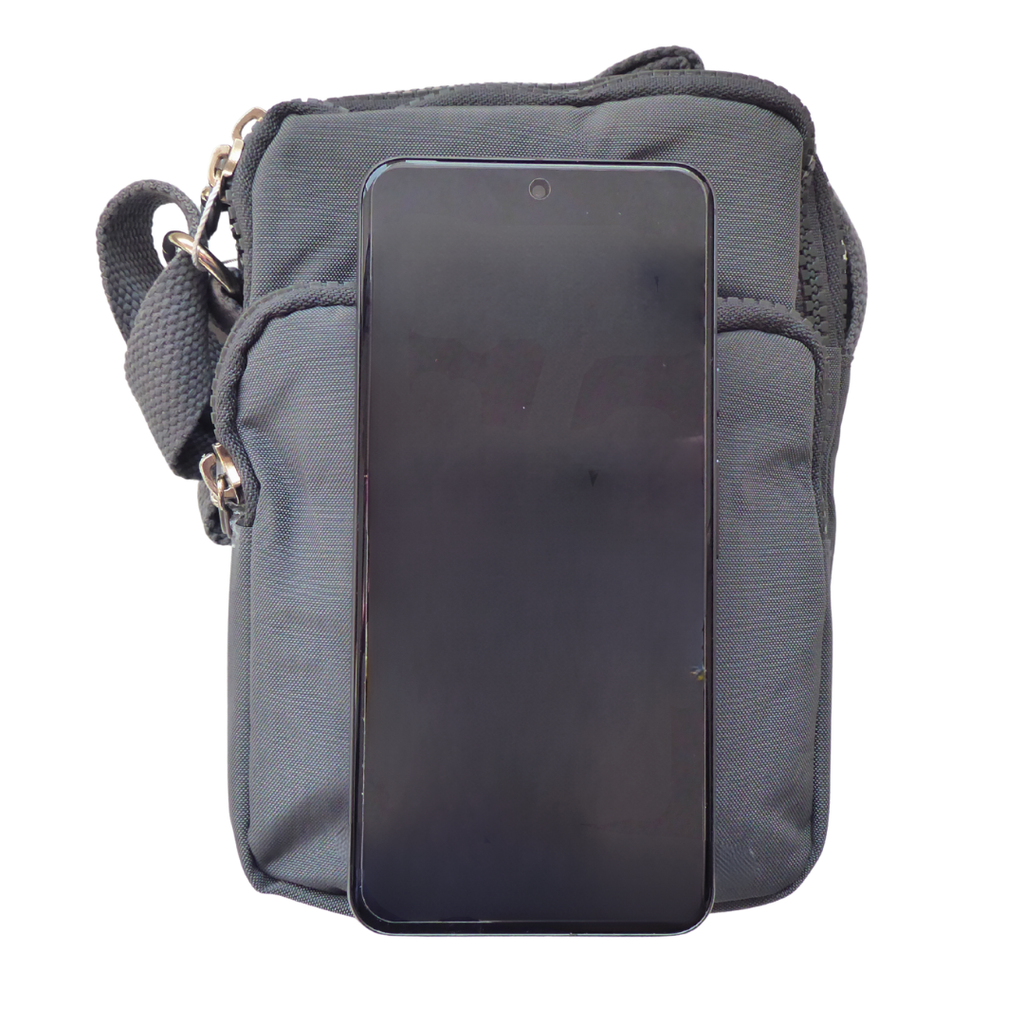 Small Three Section Lightweight Nylon Crossbody Bag — detail view