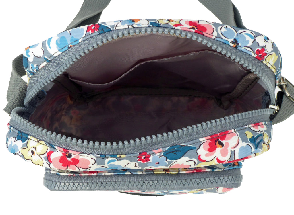 SALE Floral Nylon Crossbody & Shoulder Bag - 3 Zip Sections, Water Resistant
