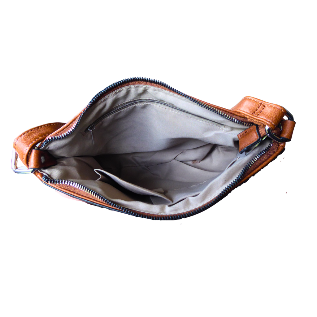 Saddle crossbody shoulder bag — interior view showing compartments