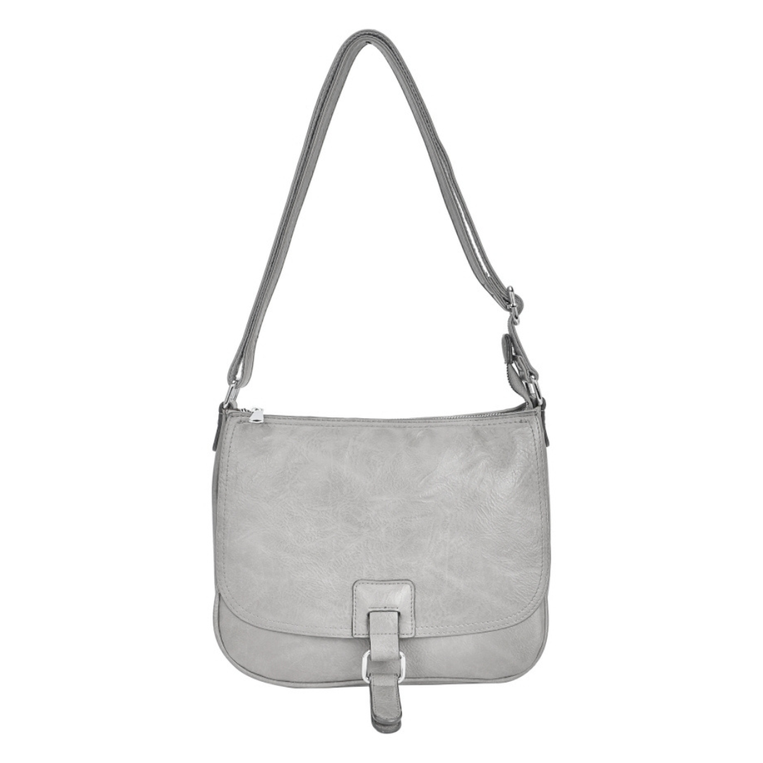 Light grey saddle crossbody shoulder bag