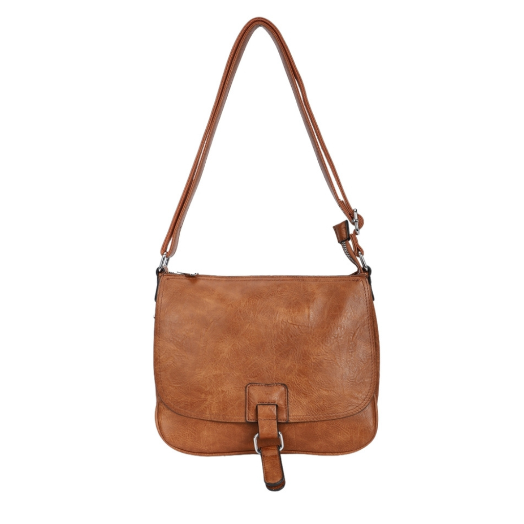 Brown saddle crossbody shoulder bag — side profile