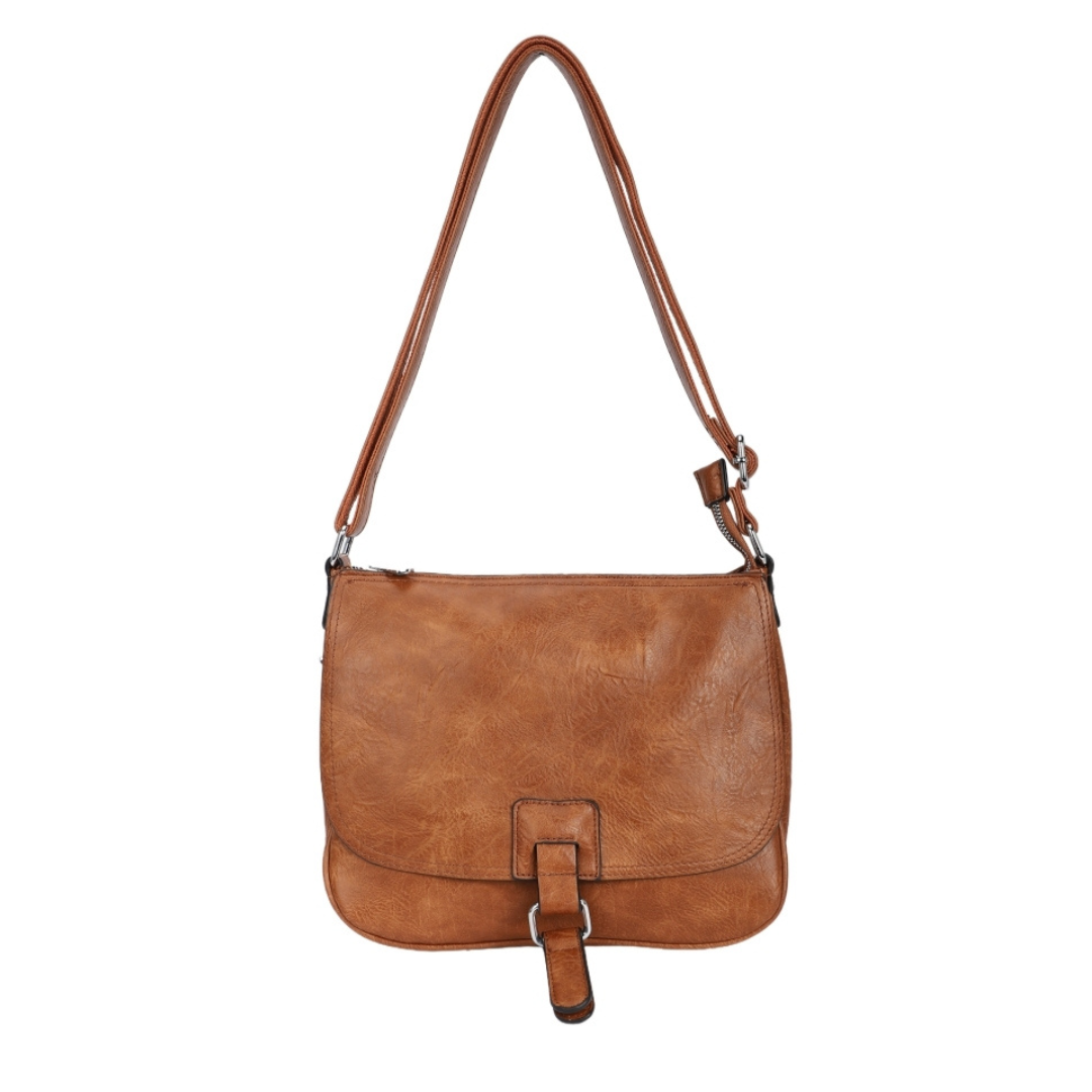 Brown saddle crossbody shoulder bag — side profile