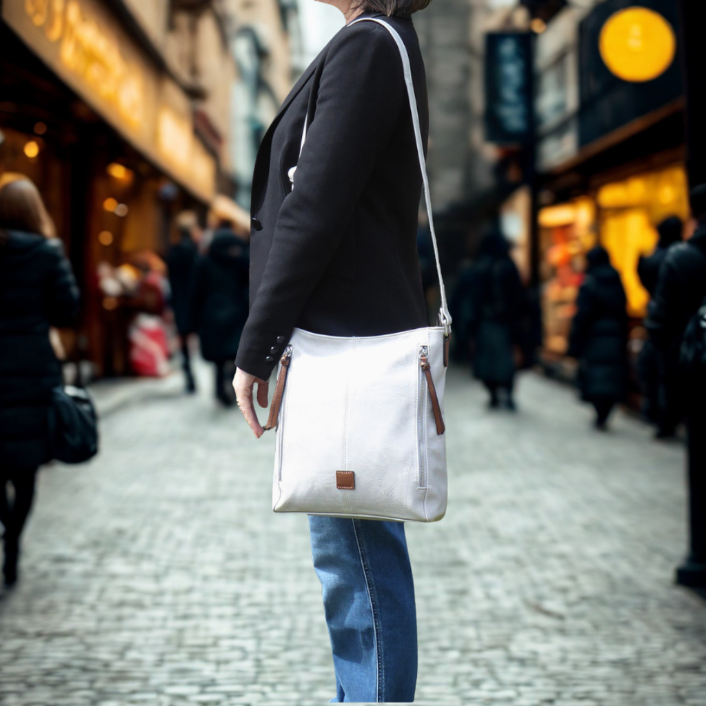 Two Side Zipper Crossbody Shoulder Bag — lifestyle view