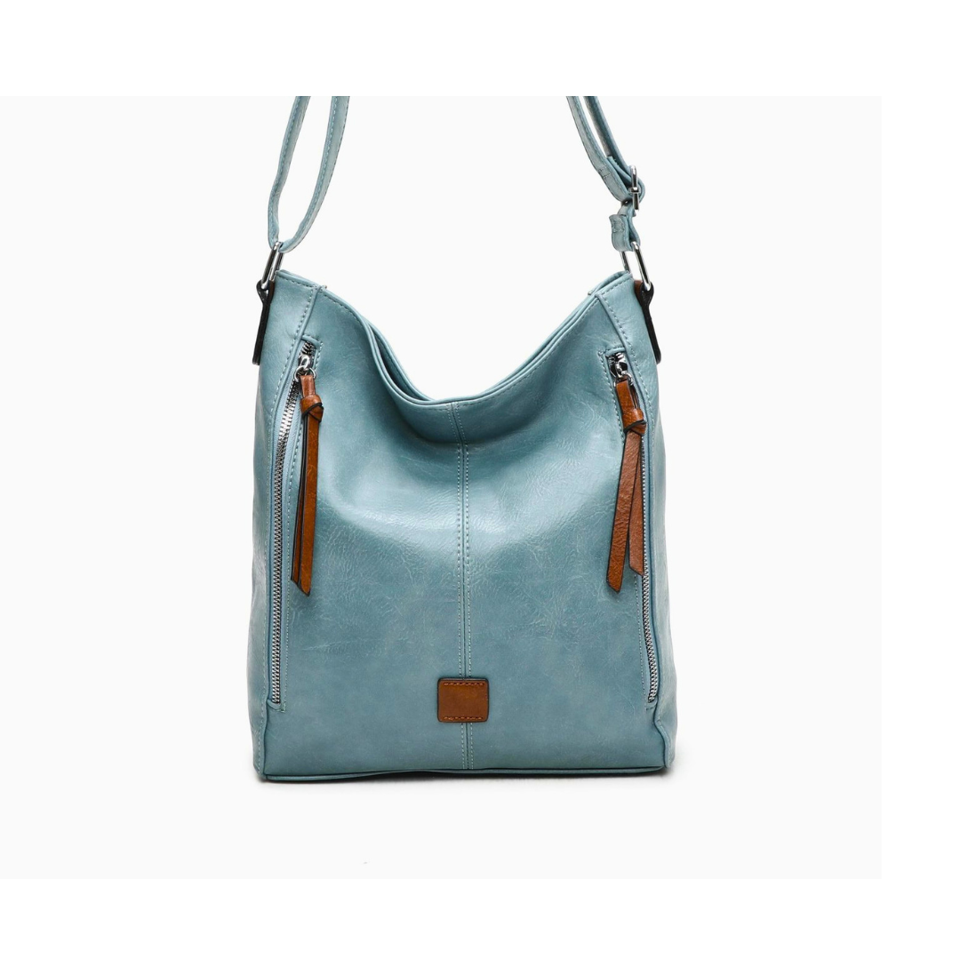 Large Leather-Look Crossbody & Shoulder Bag - Twin Front Side Zip Pockets