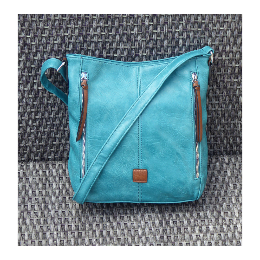 Two Side Zipper Crossbody Shoulder Bag — Bright Teal