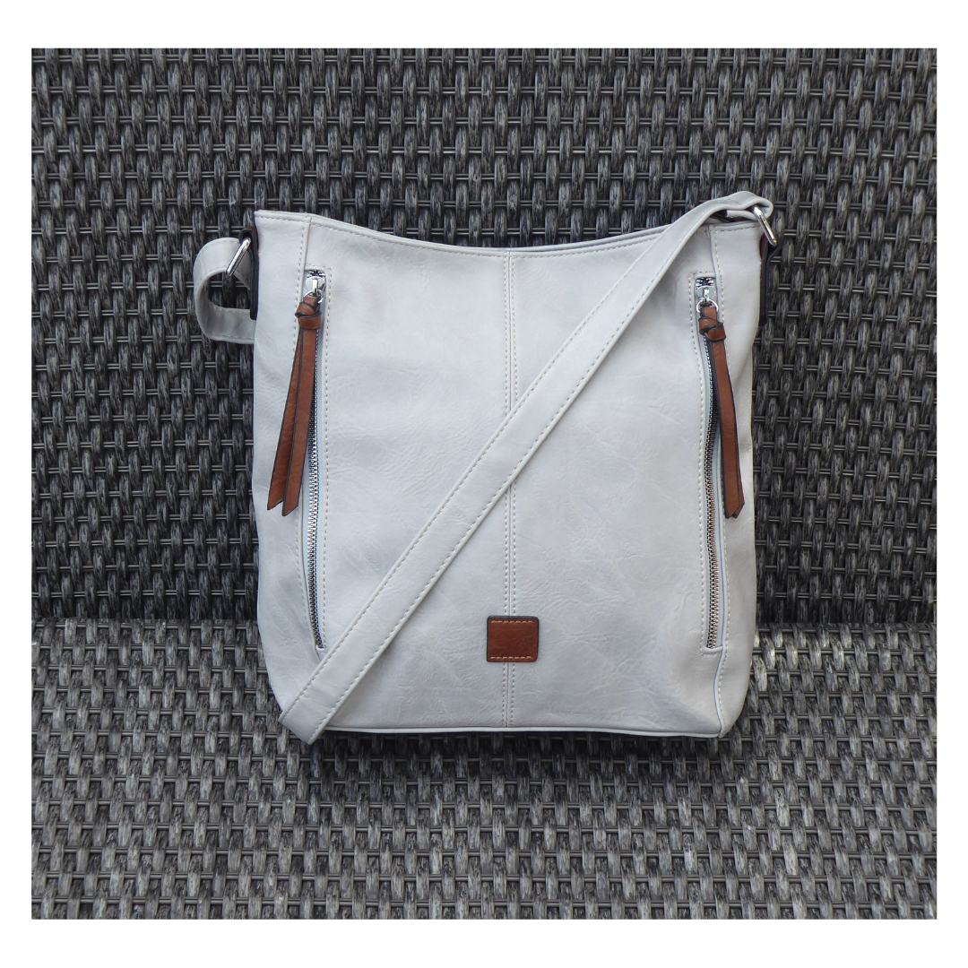 Two Side Zipper Crossbody Shoulder Bag — Light Grey